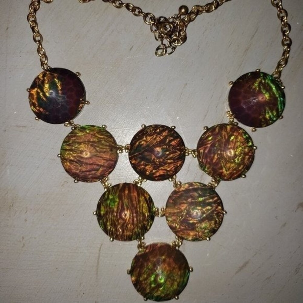 Y2K Abstract Graphic Green Flash Faceted Round Cabochon Bubble Bib Necklace